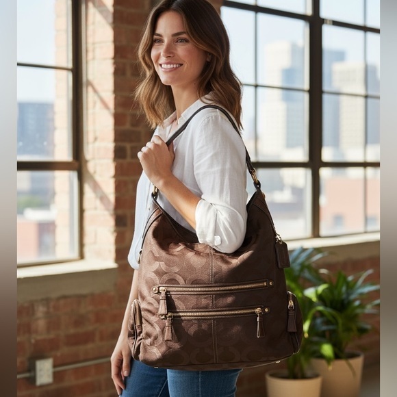 Coach Handbags - COACH CAMBRIDGE XL Op Art hobo bag 14087 Chocolate Brown